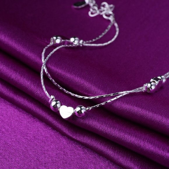 NEW 925 Sterling Silver Simple Heart Anklet - Picture 2 of 2